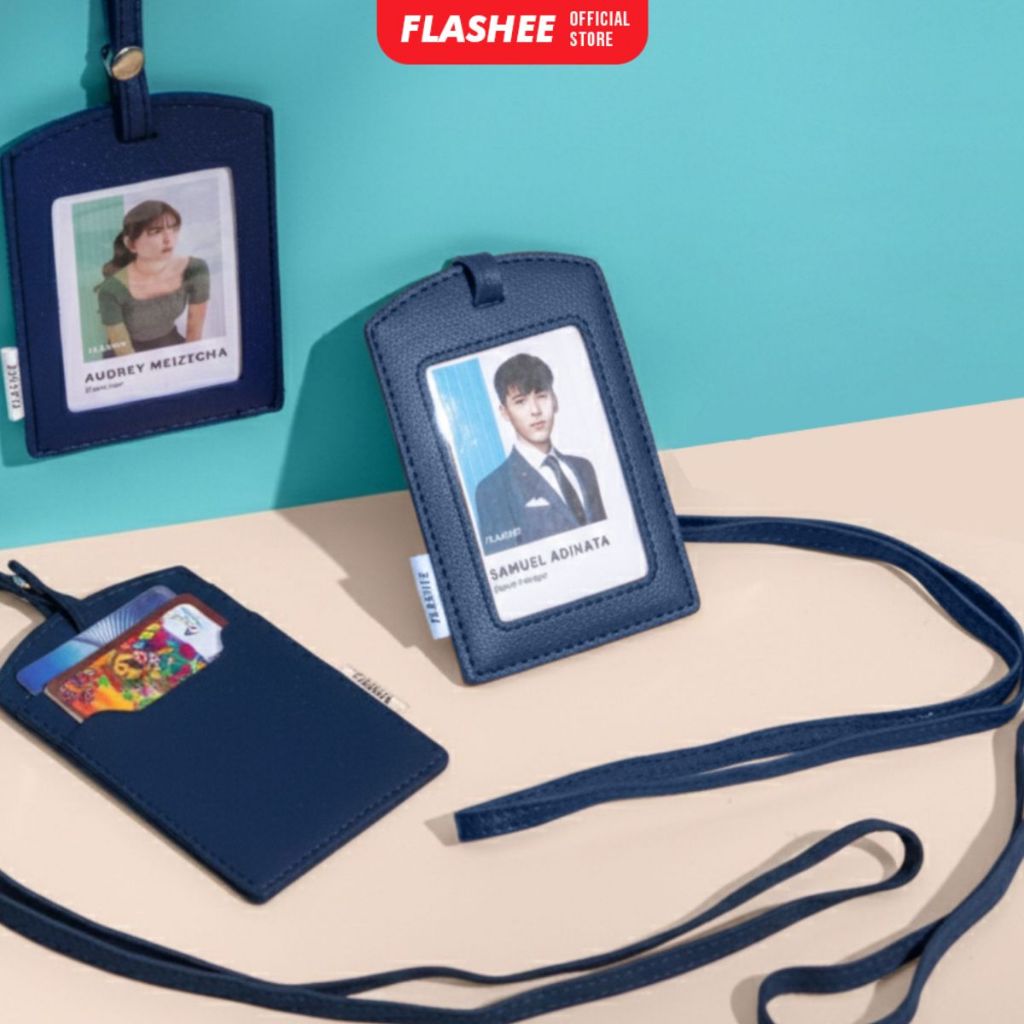 Jual Flashee Name Tag Kancing ID Card Holder Kulit PU Lanyard Kancing ...