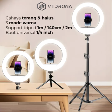 VIDRONA ELK 27 Ring Light 26cm Lampu Selfie LED Dengan Stand Untuk Make Up Live Streaming Vlog