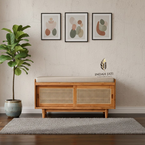 Jual Bench storage rotan rak sepatu rotan kayu jati rak sepatu rotan ...