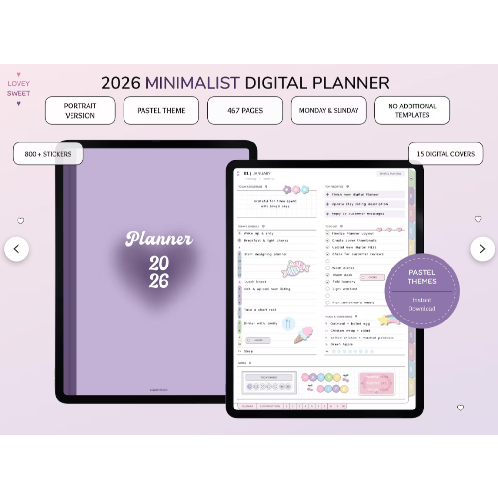 Jual Digital Planner 2026 cute pastel colour ----- Chuchu Digital ...