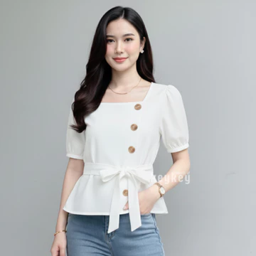 SELINE Blouse Wanita Wolfis Premium Simple Chic Atasan Wanita Korean Style Tali Ikat Pinggang