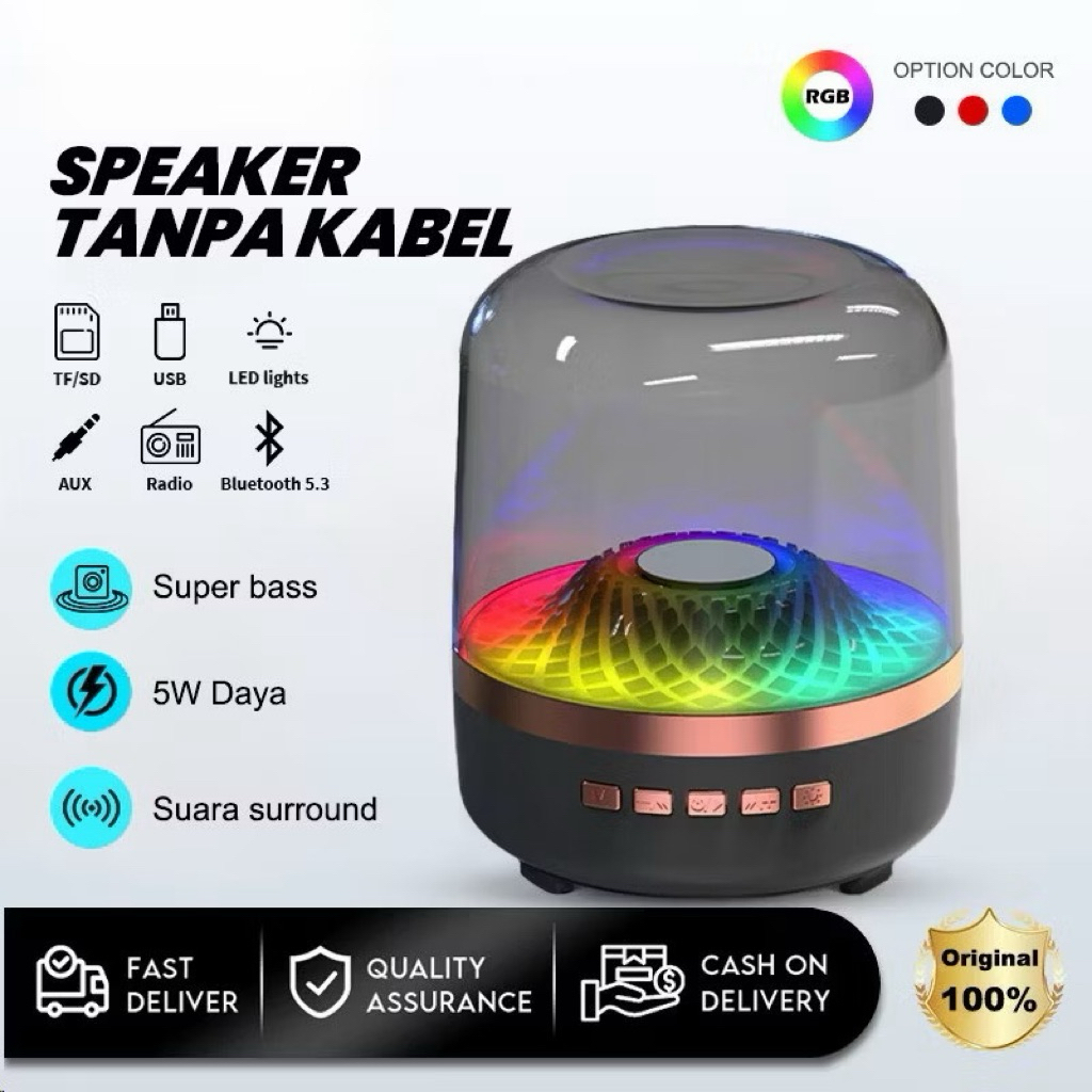 Jual Speaker Bluetooth Portable Premium - Bass Kuat LED RGB Koneksi ...