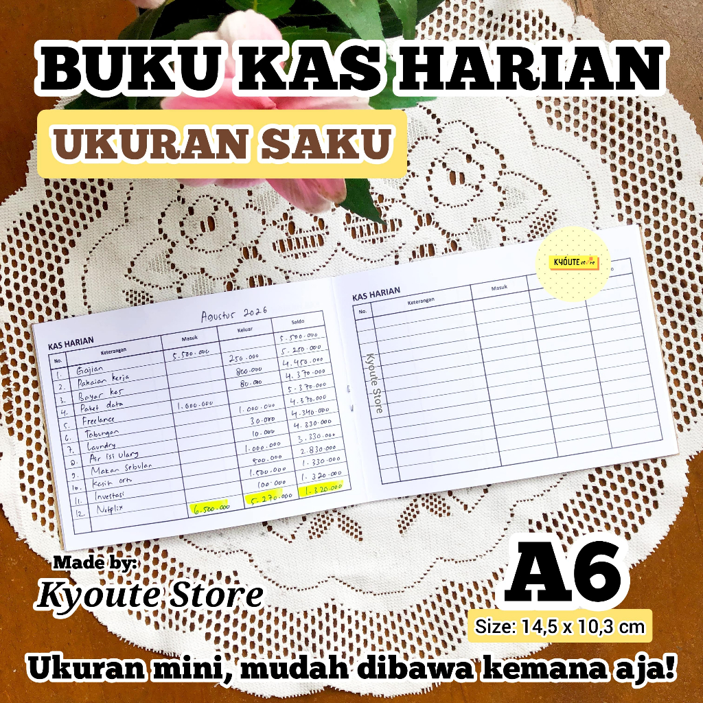 Jual Buku Kas Harian A6 Ukuran Saku Kyoute | Catatan Keuangan Mini ...