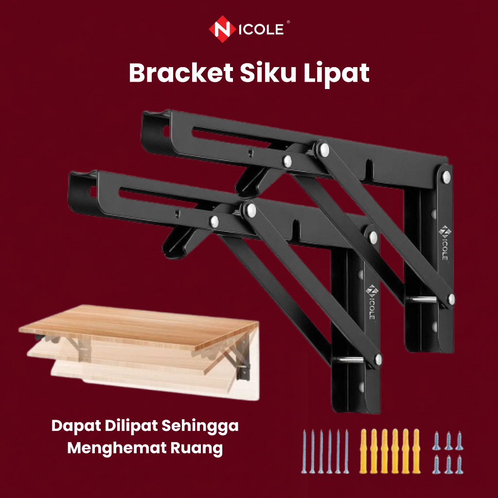 Jual Nicole Bracket Siku Lipat Meja Ambalan Black Rak Penyangga Dinding ...