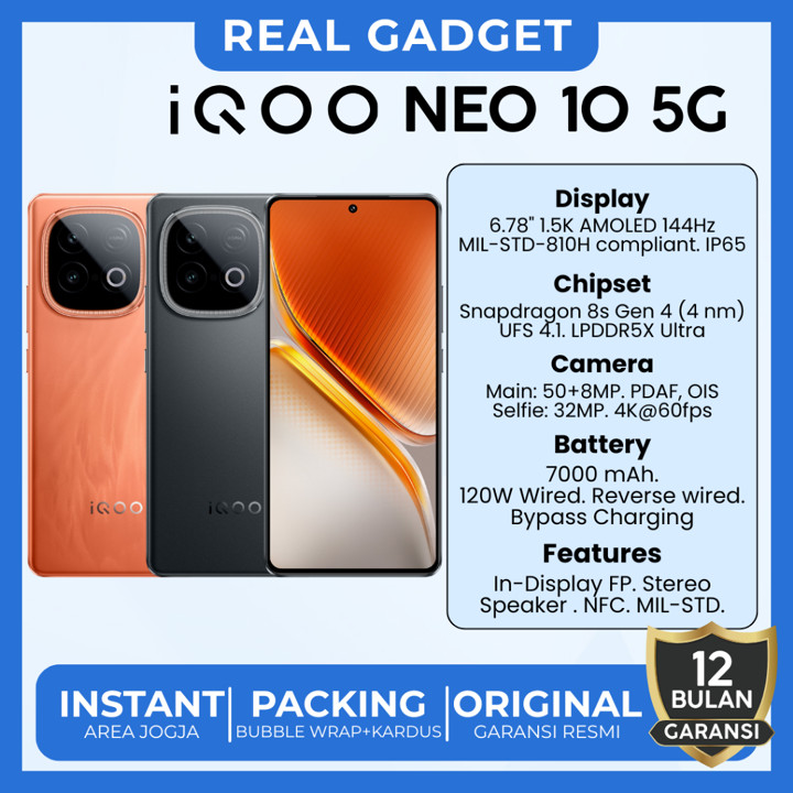 IQOO Neo 10 5G 16/512GB Snapdragon 8s Gen 4 - Garansi Resmi Original Murah - REA