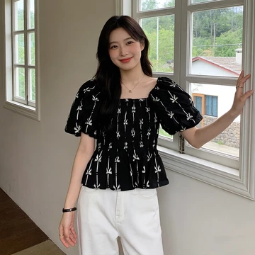 Yikoo Blouse Korea Multi Warna Blus Lengan Pendek Motif Bunga Atasan Wanita