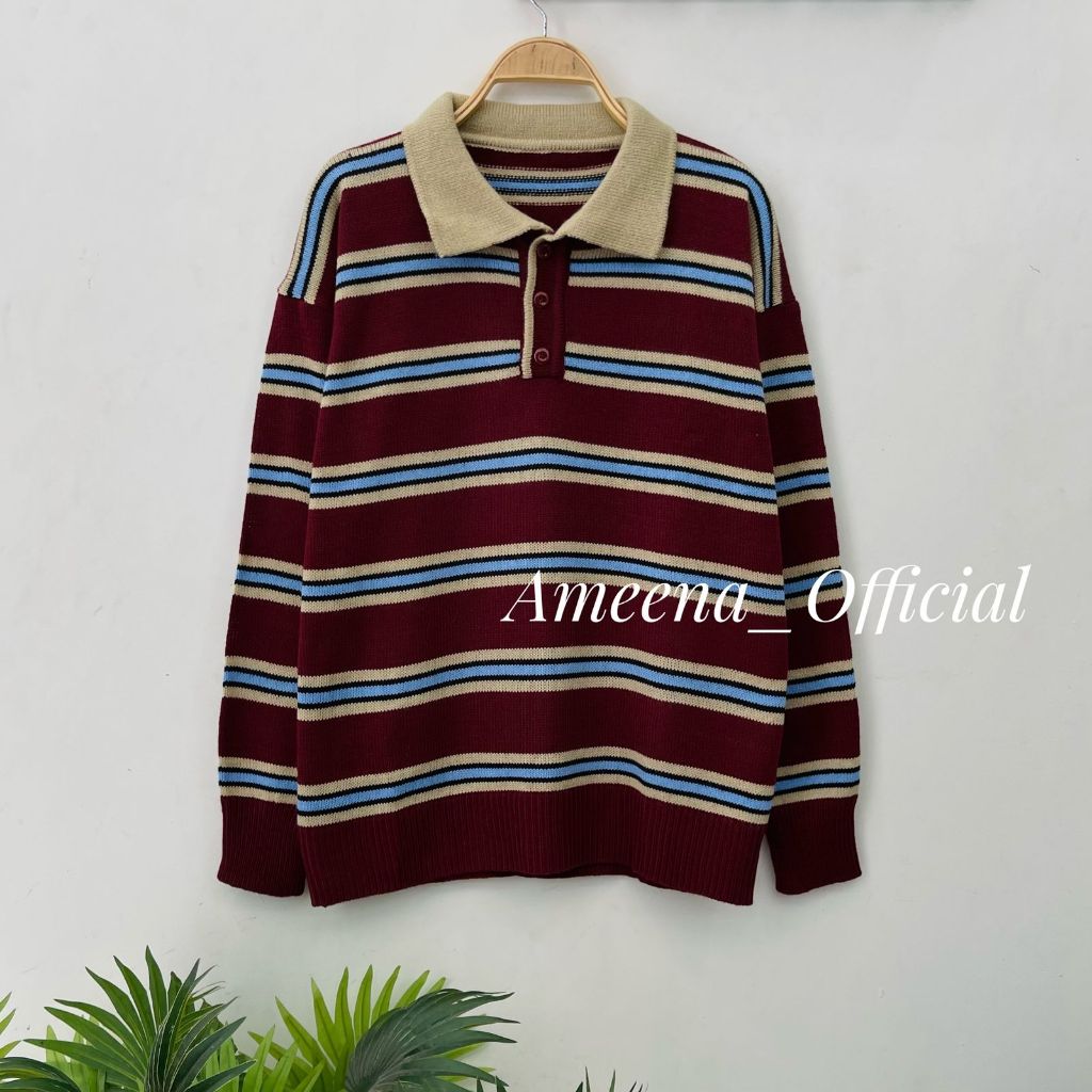 Jual Elodia Blouse Knit Kerah Polo Kancing - Atasan Sweater Rajut ...