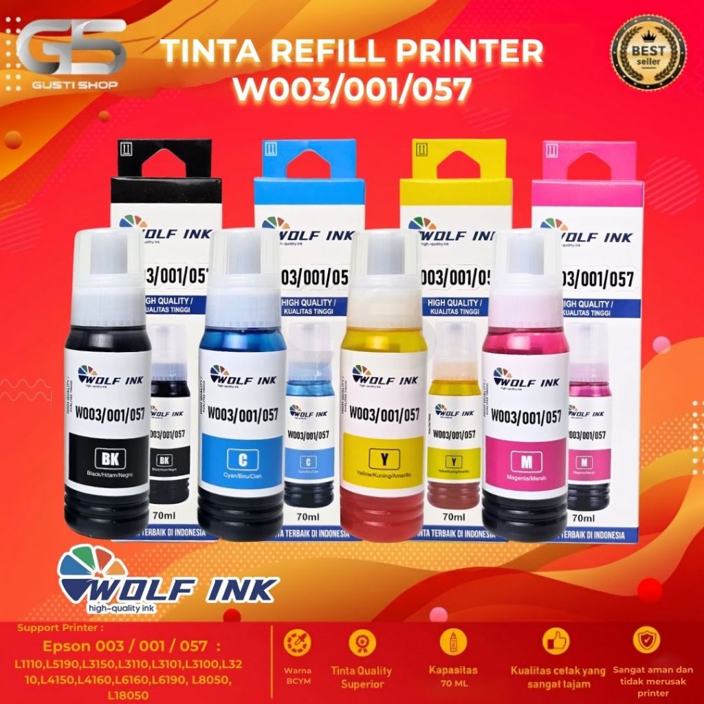 Jual WOLF INK 1 Paket 4 Pcs Tinta Printer 003 Isi 70ml Untuk Printer ...