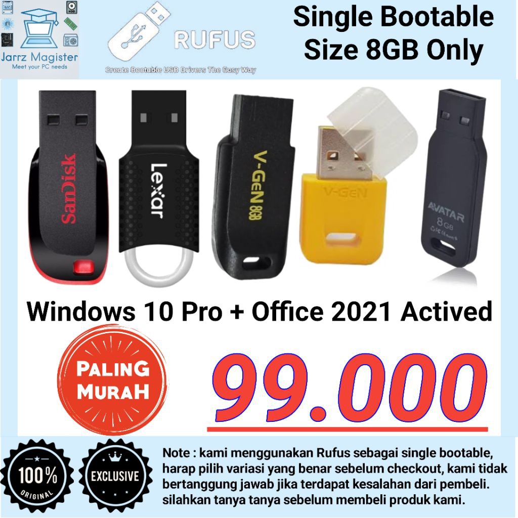 Jual Flashdisk Bootable Windows 10 Pro (64Bit) Plus Office 2021 Actived ...