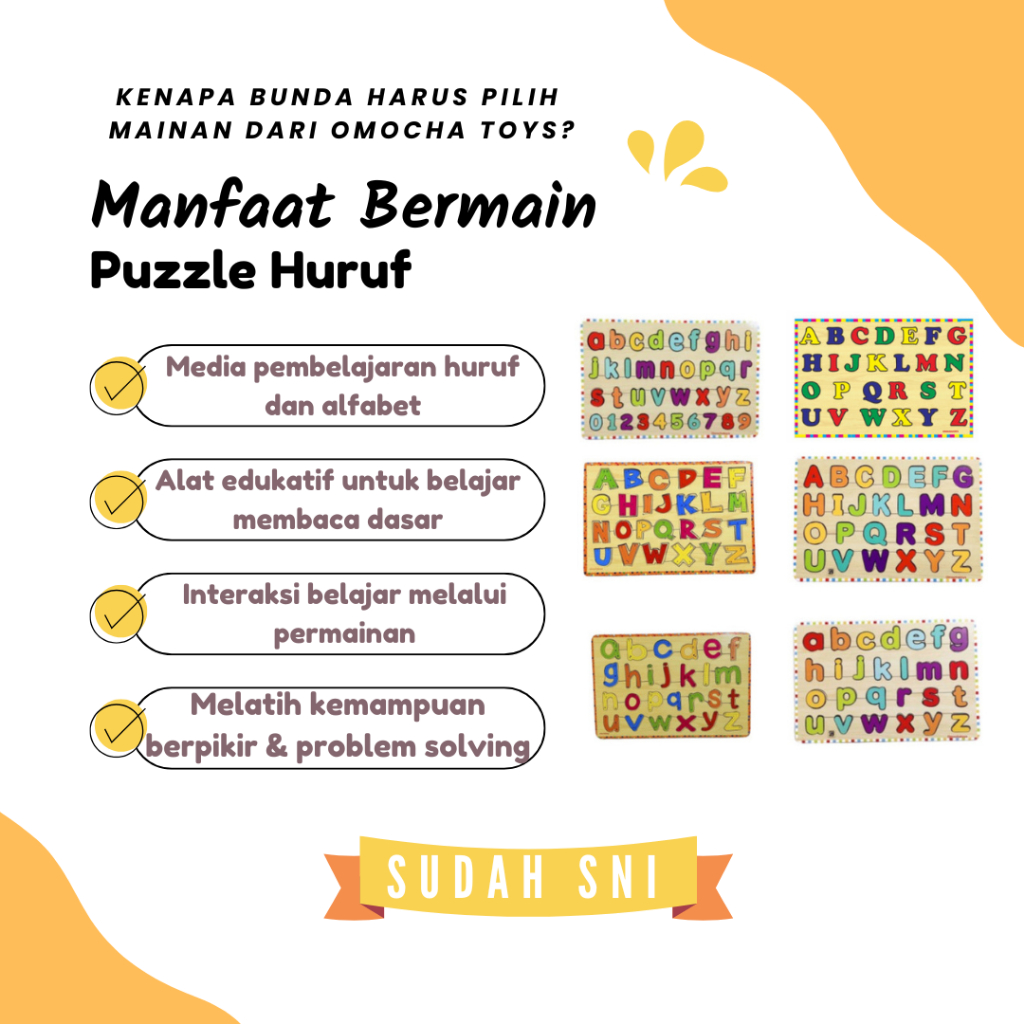 Detail potongan puzzle huruf mainan edukasi yang pas di tangan anak kecil