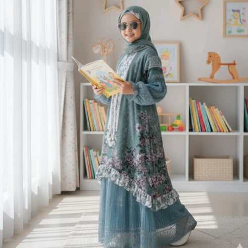 Arabell Sultan Gamis Lebaran Anak Babidoll Mix Chantily Baju Dress Pesta Motif B - foto 3