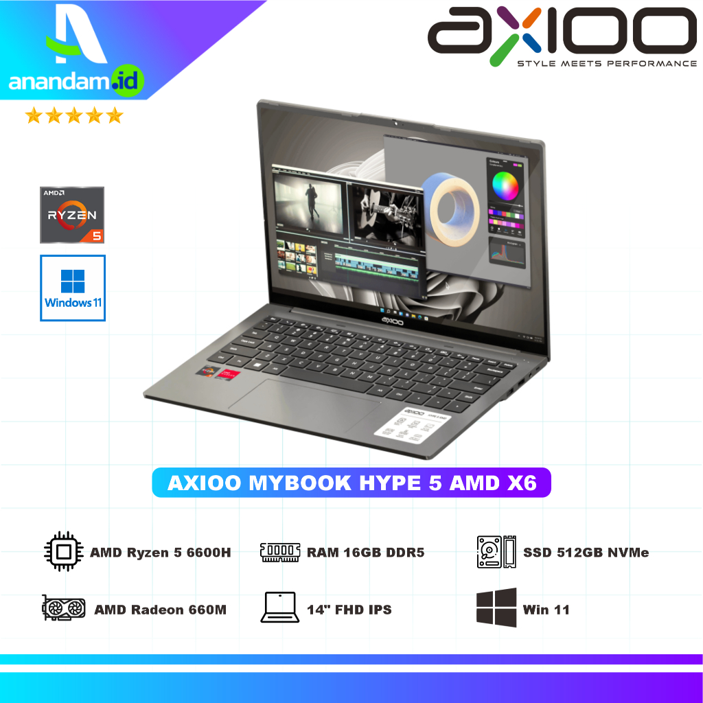 Jual Axioo MyBook Hype 5 X6 AMD Ryzen 5 6600H 16GB SSD 512GB 14