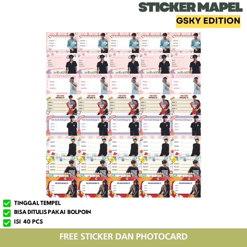 Jual ( isi 40 ) Stiker Label Buku Tulis Gsky edition Free Photocard dan ...