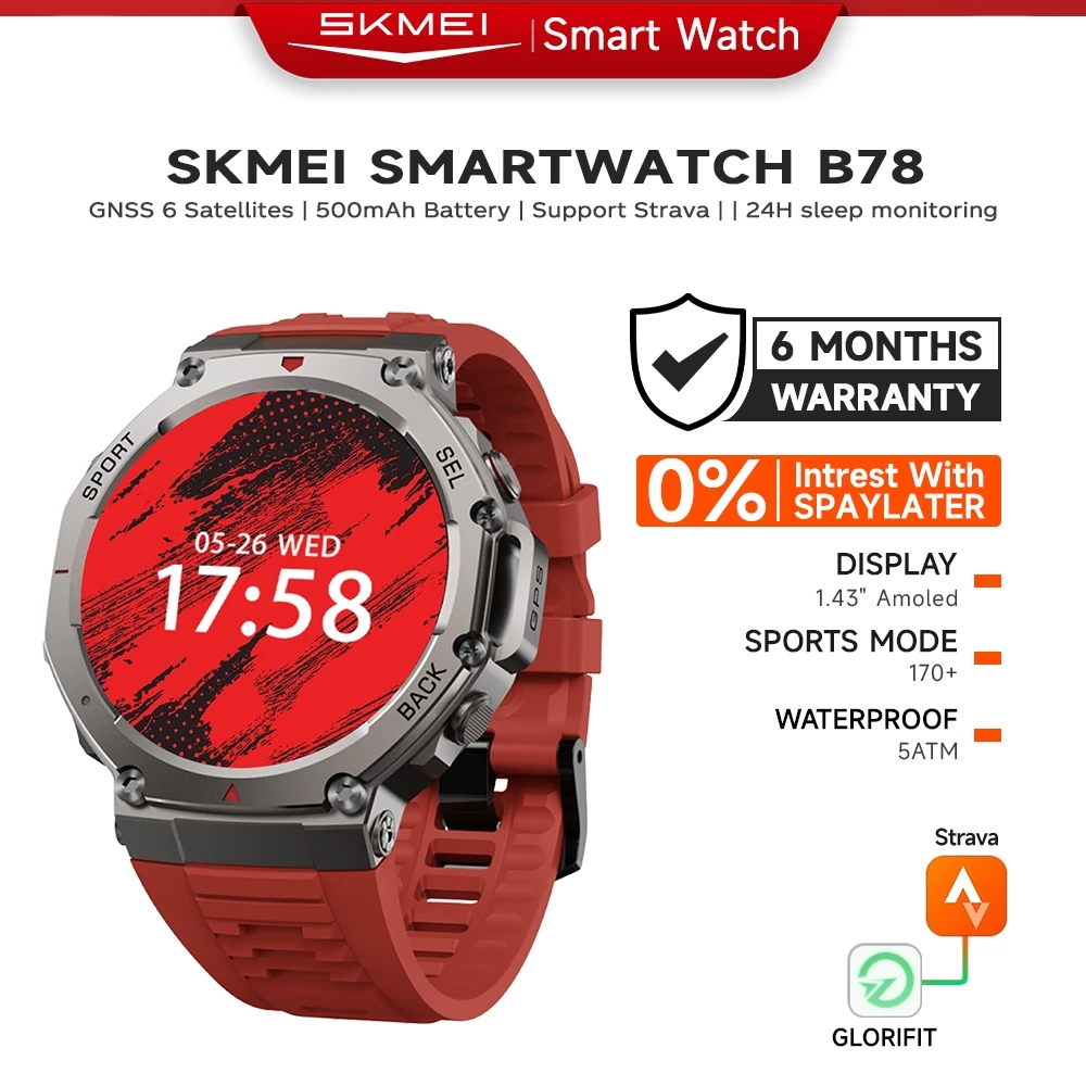 SKMEI B78 Smartwatch 5 ATM Waterproof Built-in GPS 1.43AMOLED Screen 170+ Sports Modes Compass and Barometer smart watch - foto 1