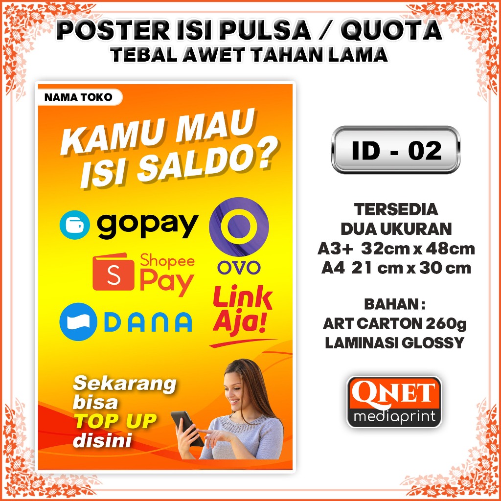Jual POSTER KONTER EWALLET COSTUM NAMA + LAMINASI GLOSSY | Shopee Indonesia