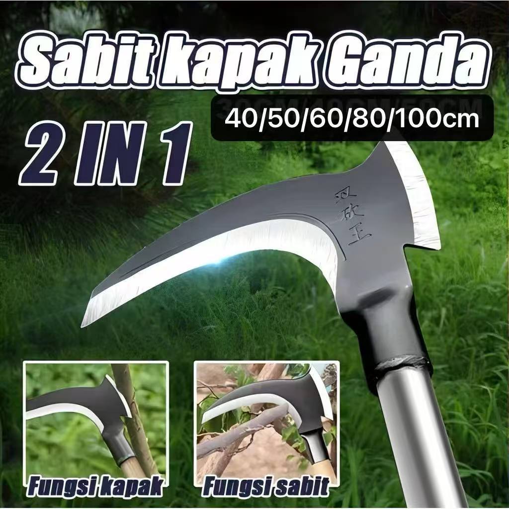 KBN-017 Alat Sabit Kapak Ganda Baja Asli Alat Kebun Sabit Potong Bambu Potong Rumput Ranting Pohon