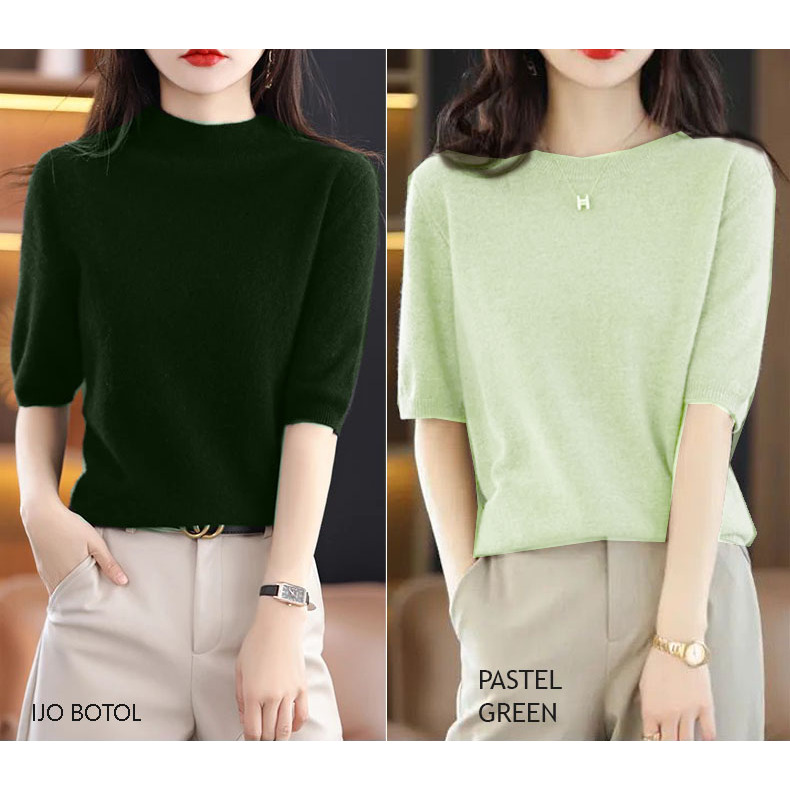 Jual (B102) Round neck basic knit top | Shopee Indonesia