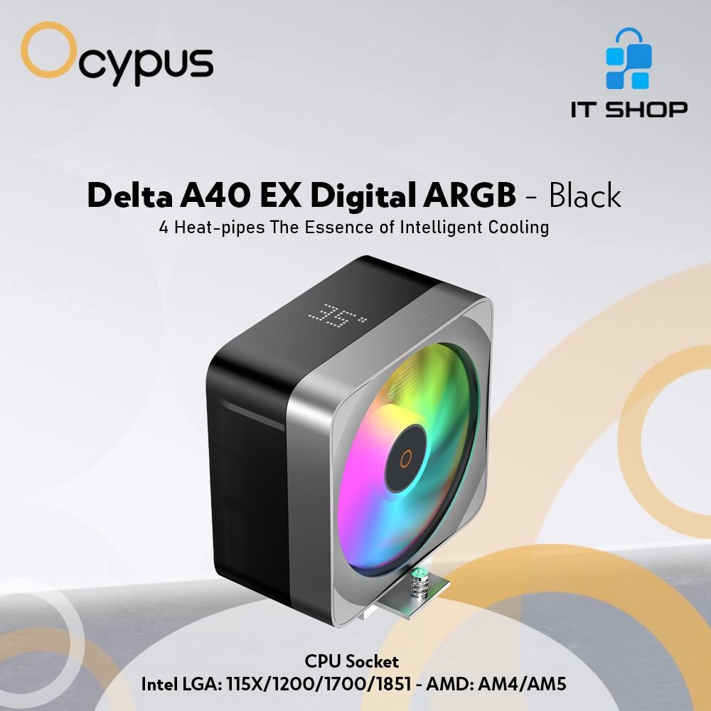 Jual OCYPUS Delta A40 EX Digital ARGB Black - 4 Heat-pipes CPU Fan Air ...