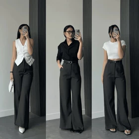 Nenjie Etta Pants Celana Kulot Highwaist Flare Pants Premium Semiwool S XXL