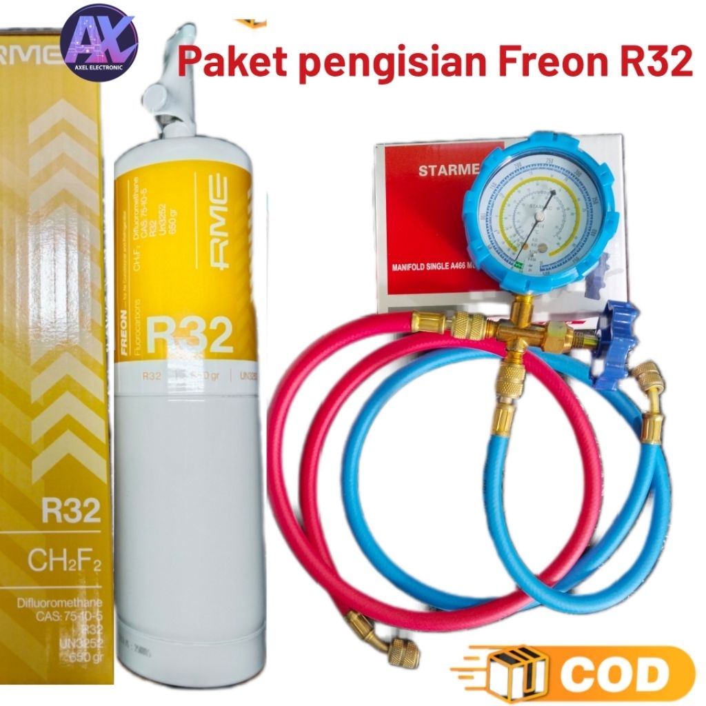 Jual Paket pengisian Freon AC R32 berat 650gr + selang manifold ...