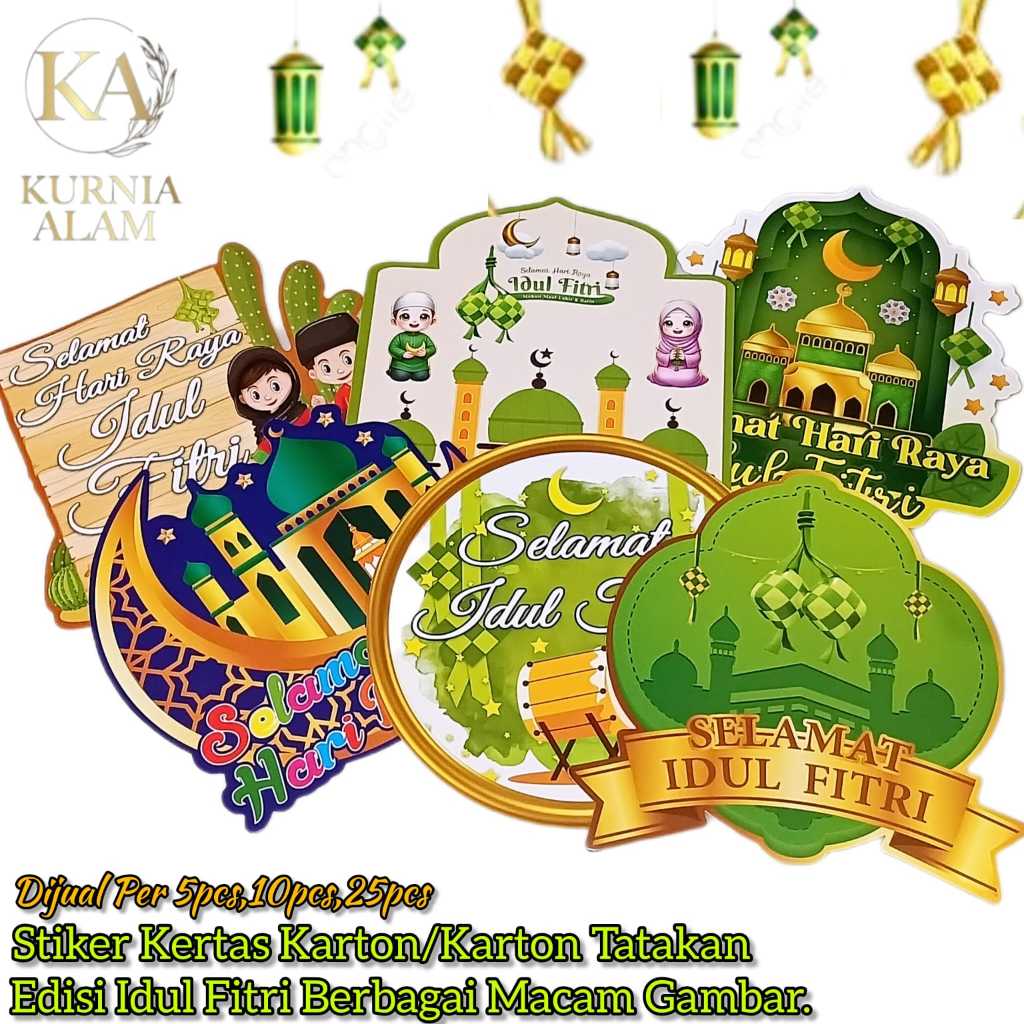 Dekorasi Tempelan Lebaran / Gantungan Stiker Kertas Karton Hiasan Idul Fitri Berbagai Macam Gambar