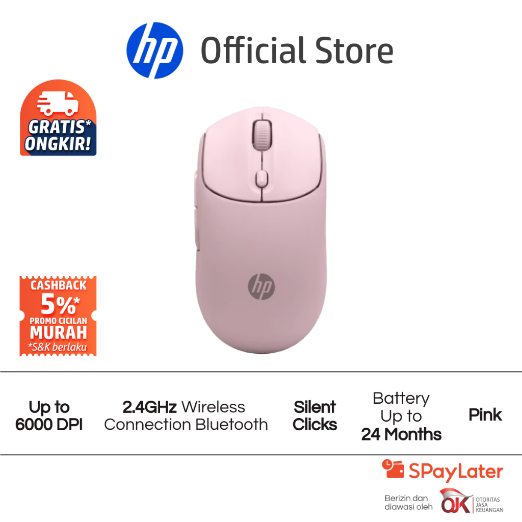 Mouse Wireless HP 400 Black / Blue / Pink / Maple / Purple Up to 6000 DPI Windows 11 Windows 10 macOS ChromeOS Promo Murah Gratis Ongkir Official (3)