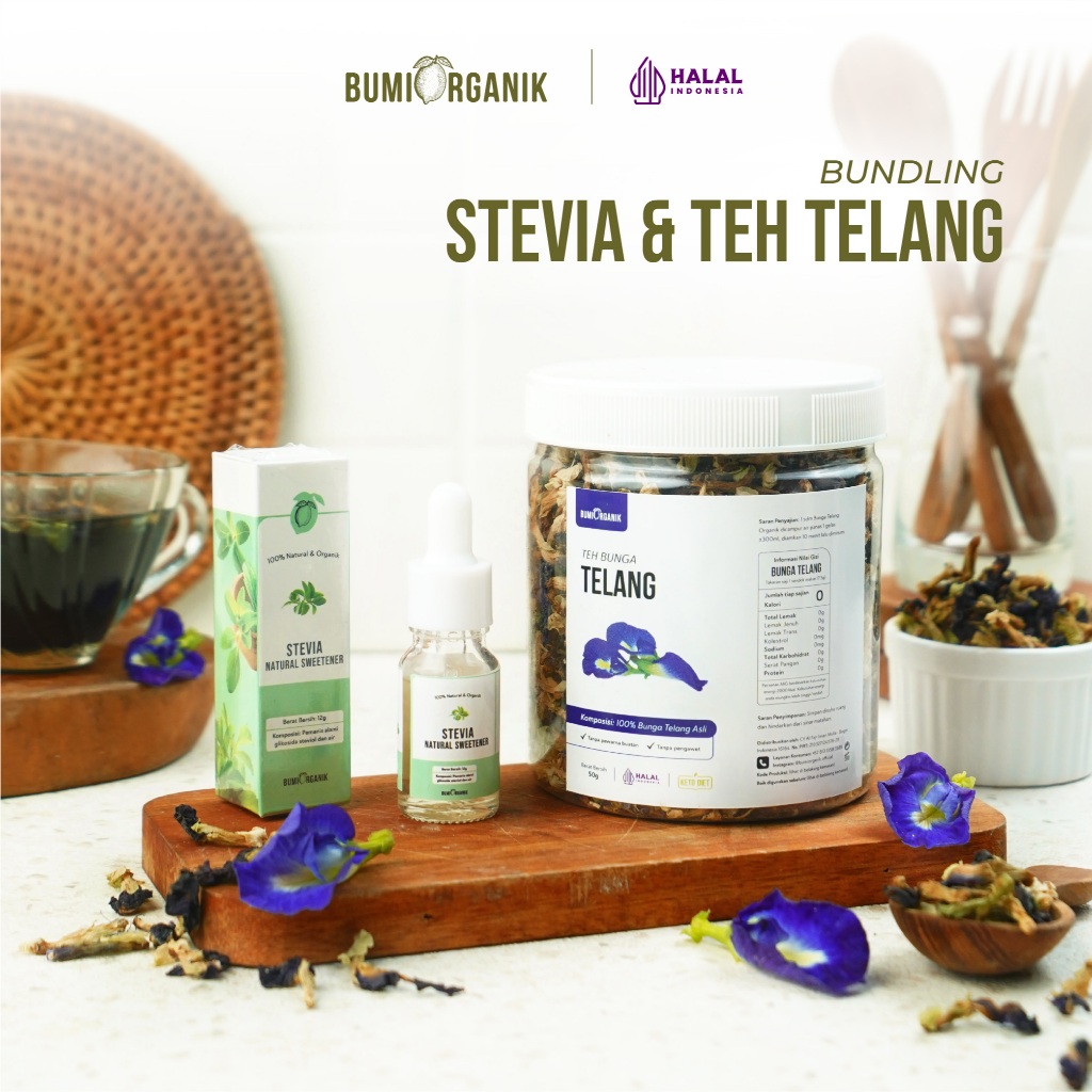 Jual 2IN1 STEVIA + TEH BUNGA TELANG - BUMI ORGANIK / STEVIA PENGGANTI ...