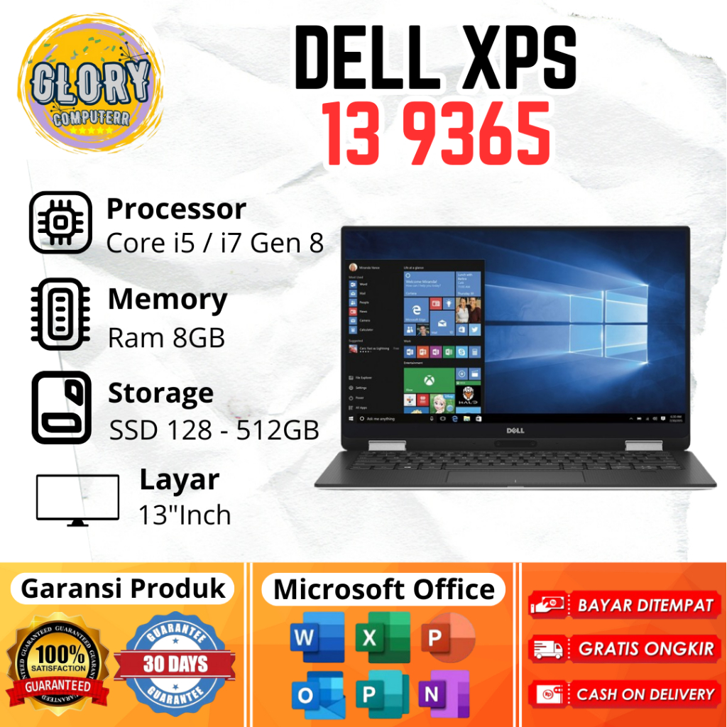 Jual Dell XPS 13 9365 Core i5 Gen 8 Ram 8GB SSD 128GB / 256GB