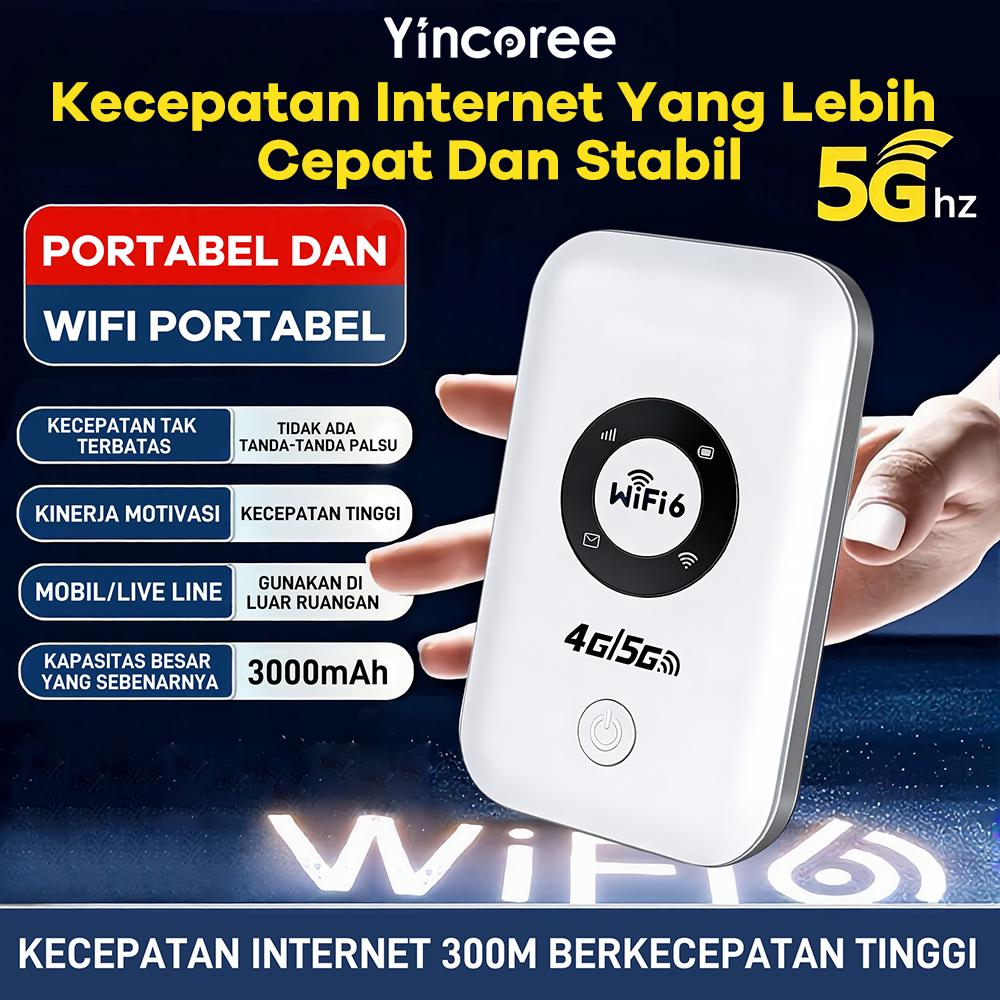 [Harga Terbaik]Yincoree Pocket WiFi 4G / Modem WiFi Portable 4G LTE , Bisa isi Ulang Pakai Power Bank, untuk Kos & Kantor - Bisa COD