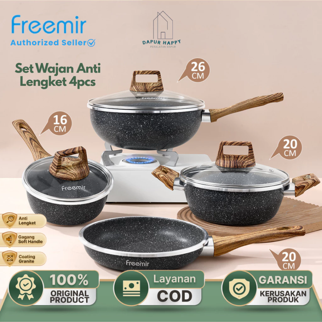 [GAJIAN SALE] freemir Panci Set 7Pcs Lapisan Granit Anti Lengket Wajan Penggorengan Set Alat Masak SNI GARANSI