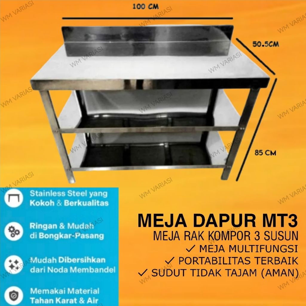 Jual Meja Rak Dapur 3 Susun Stainless Metalco MT3 Meja Kompor Steinlis ...