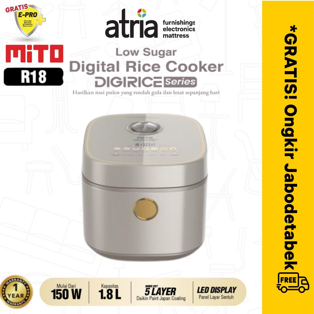 Jual MITO Digital Rice Cooker 1.8 Liter R18 - Rice Cooker Low Sugar ...