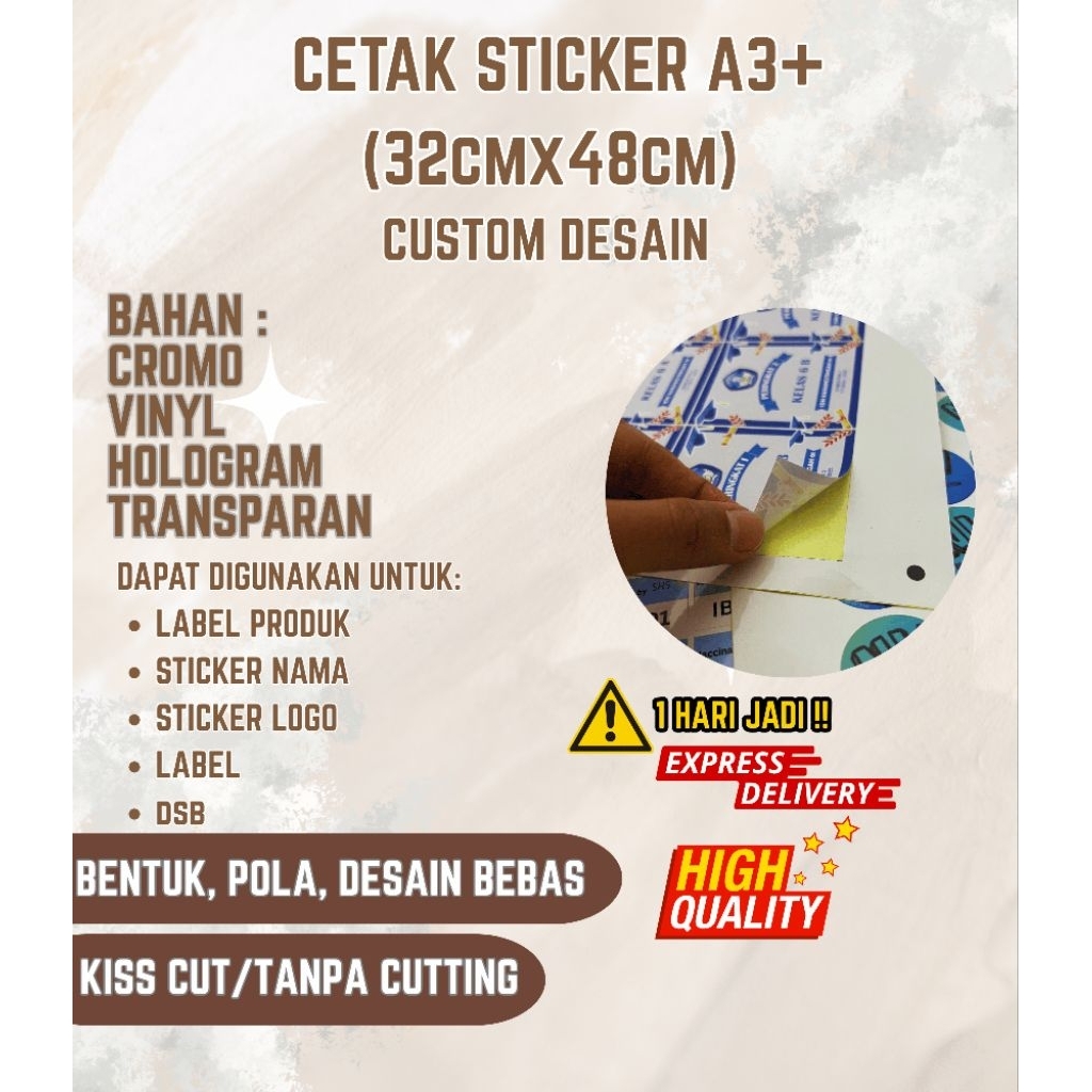 Jual Cetak Custom Sticker Label A3+ Cromo Vinyl Hologram Kiss Cut Label ...
