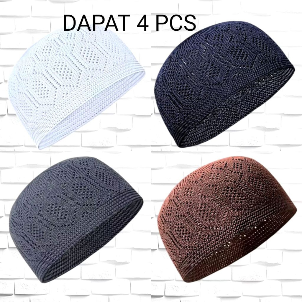 DAPAT 4 PCS Kopiah Rajut Mercan Soylu Peci Turky Kopyah Seri Nabawi