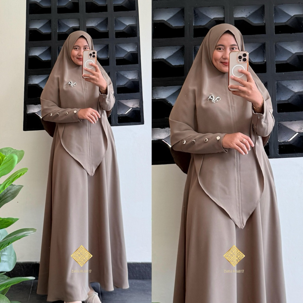 Terbaru Abaya Gamis Zakiah Set Syar'i Anti UV Model Elegan Polos Baju Pengajian Seragaman