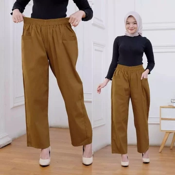 Kanaya Celana Kulot Panjang Wanita Korean Loong Pants Jumbo Bahan Katun Twill Pinggang Full