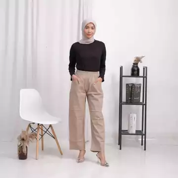 Kanaya Celana Kulot Panjang Wanita Korean Loong Pants Jumbo Bahan Katun Twill Pinggang Full