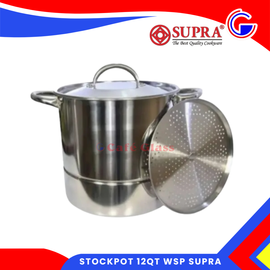 Stockpot Steamer Stainless - Dandang Stainless Tebal - 12Qt Wsp Supra - Panci Kukus 11 Liter