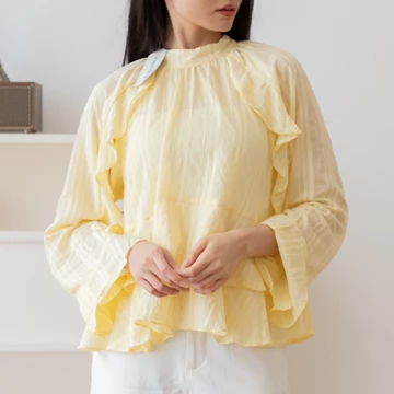 Karin Top Blouse Wanita Korea Ruffle Lengan Panjang E.269