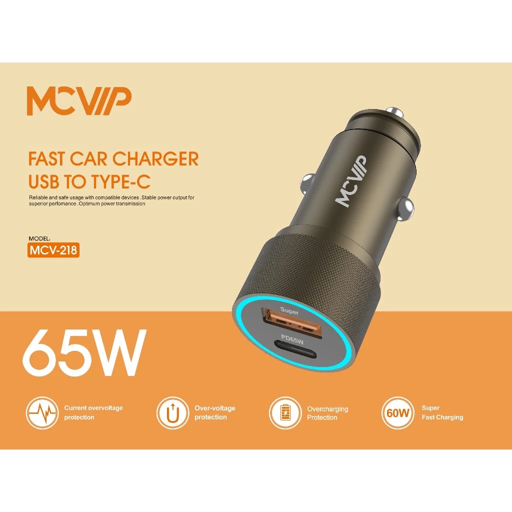 Jual MCVIP Car Charger Pengisi Daya Mobil 65W Dual Output USB-A + USB-C ...
