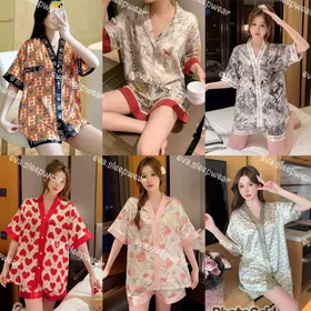 Pendek Setelan Baju Tidur Piyama Wanita Dewasa Satin Premium Lengan Pendek Celana Pendek SS004