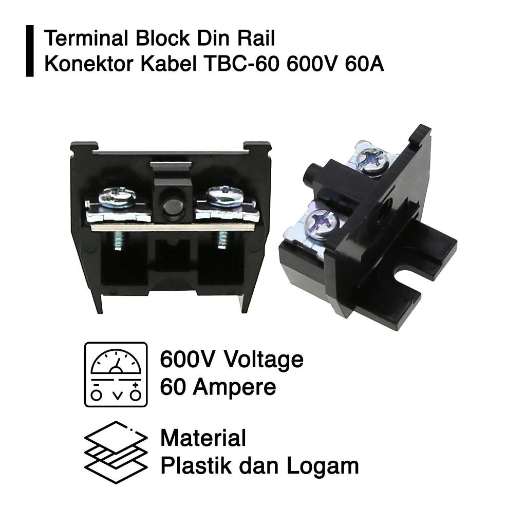 Jual Terminal Block Blok Din Rail Konektor Kabel 600V TBC 10 30 60 100A ...