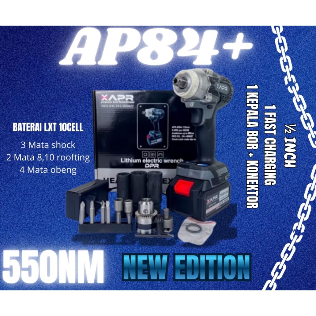 Jual BIG PROMO APR impact wrench type ap84+ 550nm baterai 88v standart ...