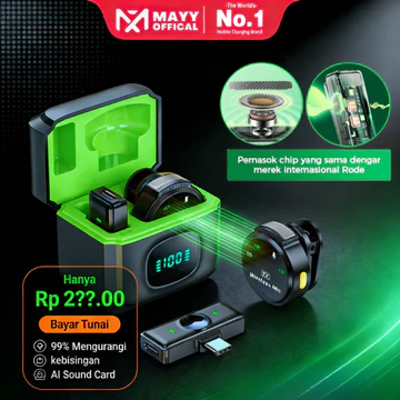 Mayy Official Id Magnetic 2Mic Wireless Clip On Microphone Mikrofon Lavalier HP Plug Play