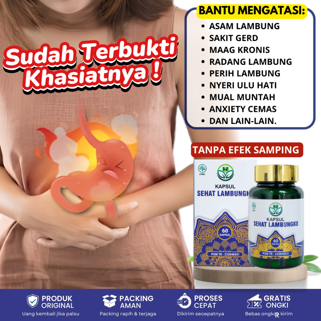 Kapsul Sehat Lambungku Herbal Atasi Asam Lambung Maag Kronis Nyeri Ulu Hati 60 Kapsul Halal BPOM