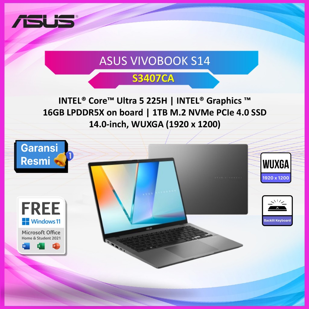 Jual LAPTOP ASUS VIVOBOOK S14 S3407CA ULTRA 5 225H - 16GB 1TB 14.0WUXGA ...