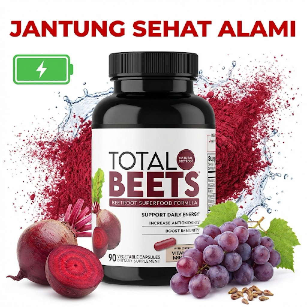 Total Beets Original USA - Herbal Penurun Darah Tinggi & Penguat Jantung - Ekstrak Bit 1800mg - Vitamin Stamina Pria Wanita (90 Kapsul)