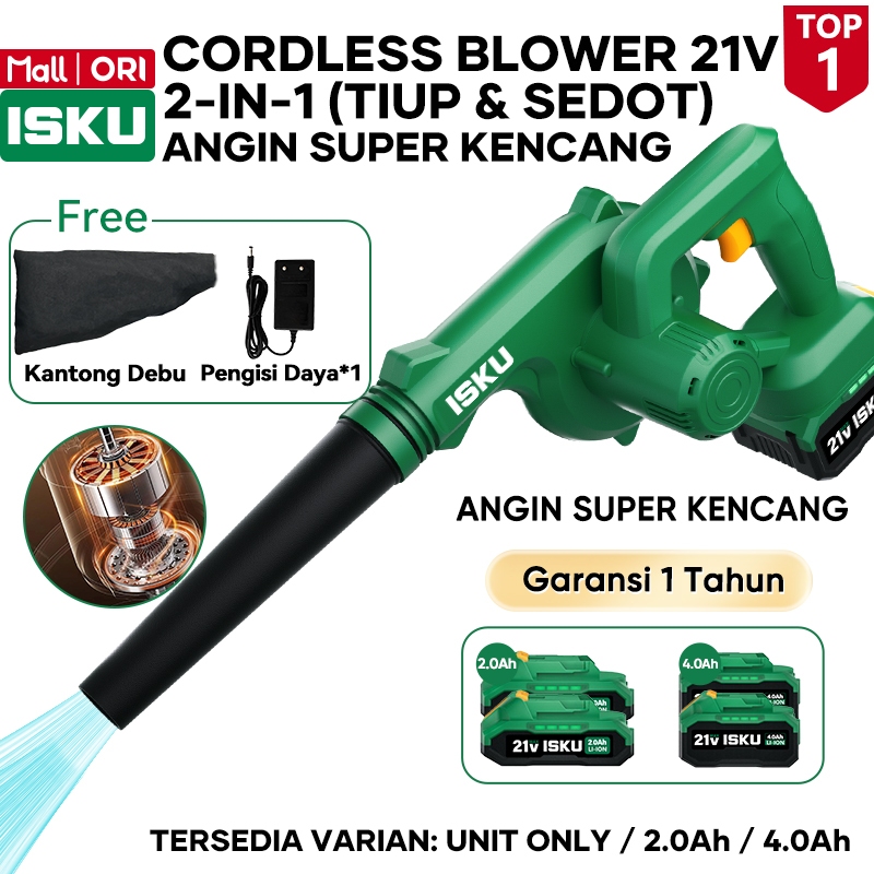ISKU Mesin Blower Baterai 21V Cordless Blower Vacuum 2 in 1 Tiup Sedot Debu PC Interior Mobil Daun Taman Kipas Keong Angin Badai Tembaga Murni Soket LXT Kompatibel Makita Heavy Duty Perkakas Pembersih Tanpa Kabel Alat Tukang