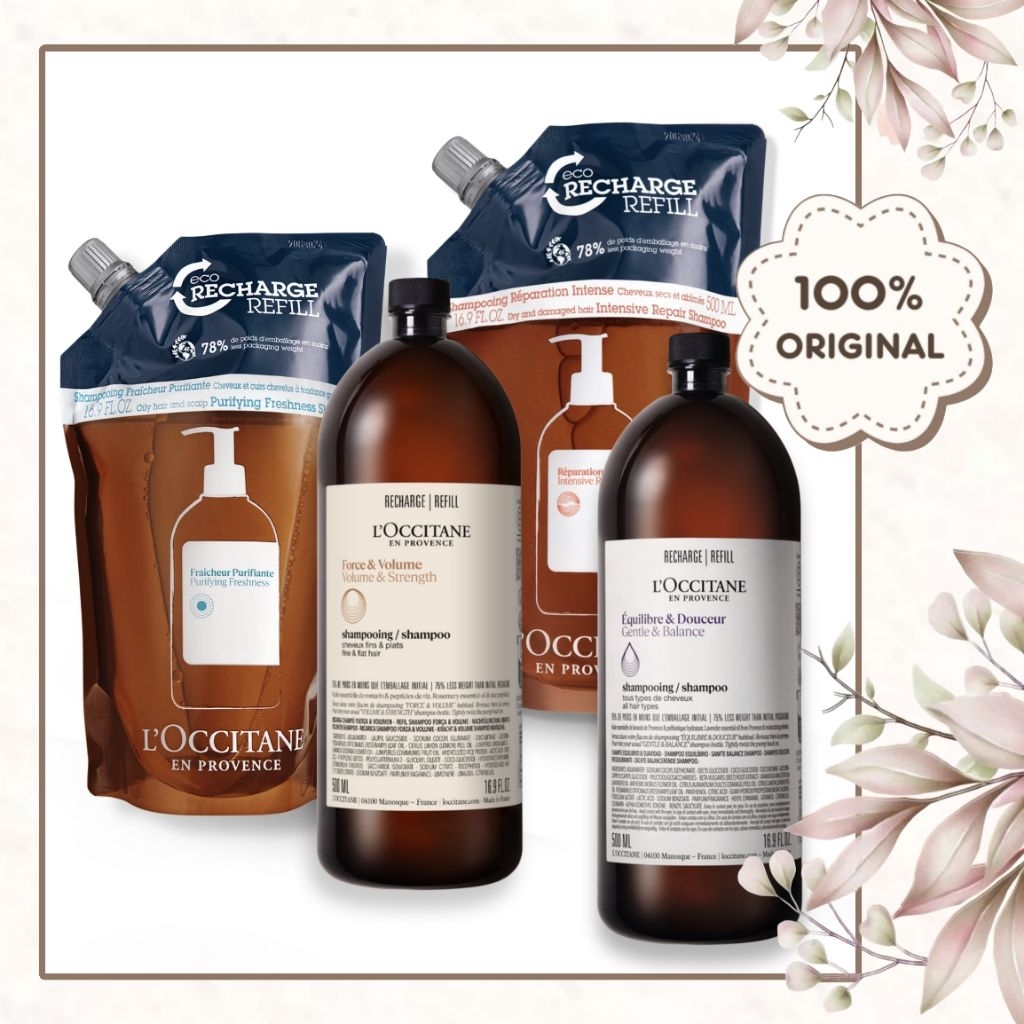 LOCCITANE NEW Hair Care Collection Shampoo & Conditioner - Refill 500ml Intensive Repair / Volume & Strength / Purifying Freshness / Gentle & Balance Aromachologie 5 Essential Oils Hair Treatment