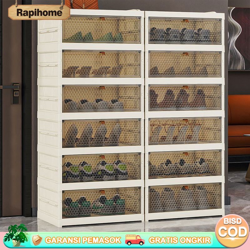 Jual RAPIHOME Rak Sepatu Susun Tertutup Rak Sepatu Plastik Transparan ...